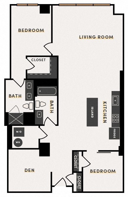 Floor plan for 2 beds, 2 baths, 1284 sqft